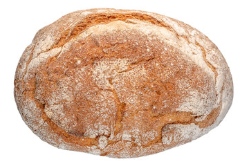 top view of whole Greek round bread isolated on white background