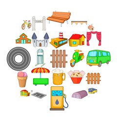 Town icons set. Cartoon set of 25 town vector icons for web isolated on white background