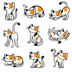 Vector illustrated Tri-colored Calico Cats