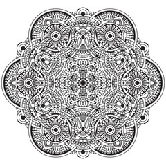 Black and white mandala vector isolated on white. Vector hand drawn circular decorative element.