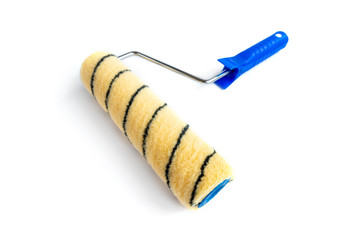 Construction paint roller isolated on white background.