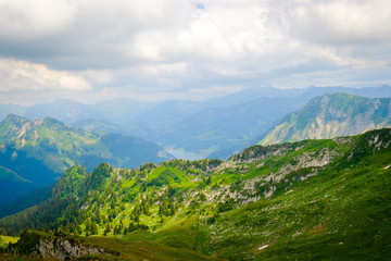 Typical summer mountains Switzerland landscape at sunny day time