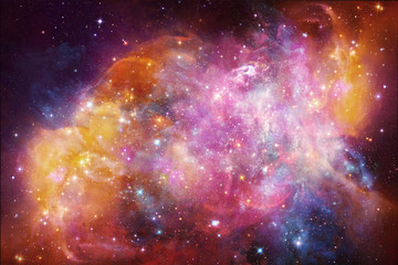 Abstract Multicolored Artistic Nebula and galaxies in deep space