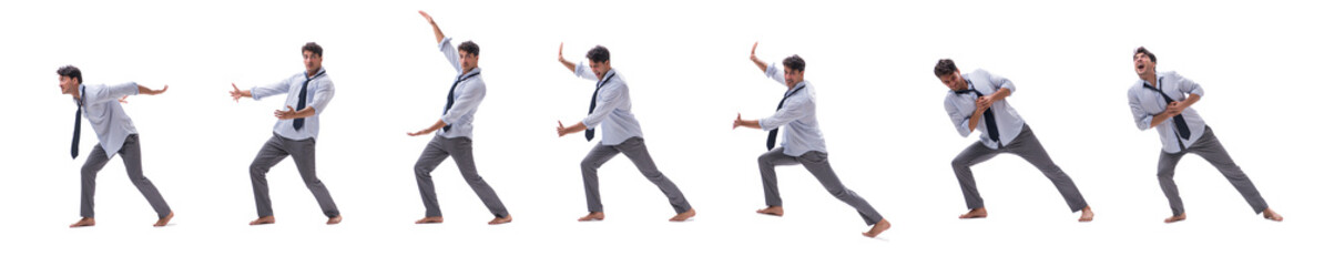 Young barefooted businessman isolated on white 