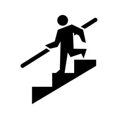 Stairs, Staircase, Stairway, Steps. Watch your step sign, vector stick figure and stairs icon. Sign black and white, pictogram.