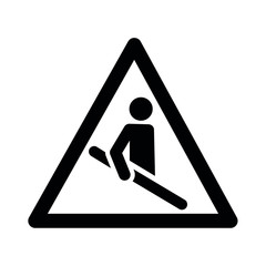 Watch your step sign, vector illustration stick figure and stairs icon, stairway warning. Black and white illustration.