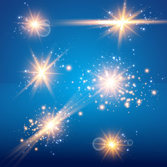 Glow light effect. Vector illustration. Christmas flash Concept. Vector illustration of abstract flare light rays. A set of stars, light and radiance, rays and brightness.