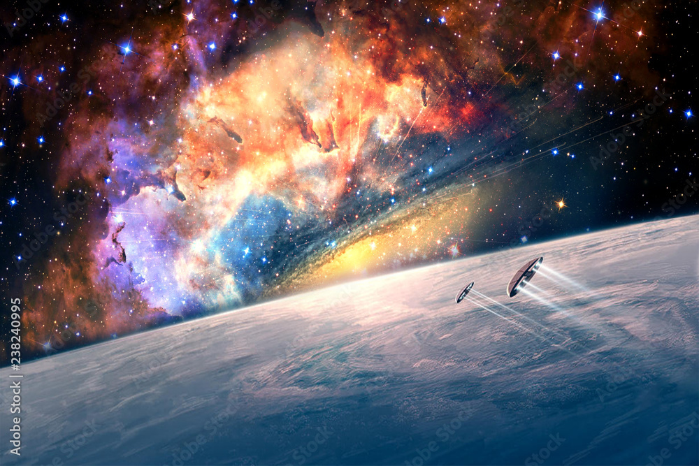 Canvas Prints amazing colorful nebula view in deep space from earth horizon