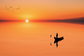 Angler beim Sonnenuntergang 