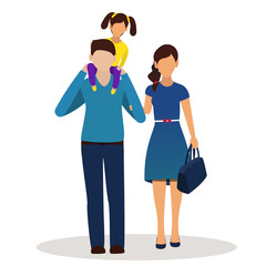 Father holds his daughter. Father, mother and daughter together on white background. Vector illustration.