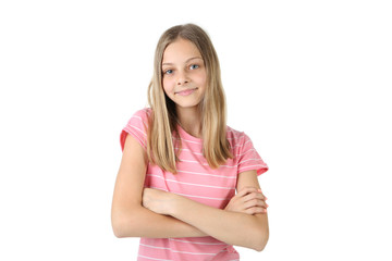 Beautiful young girl on white background