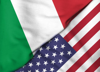 Two flags. 3D. USA and Italy