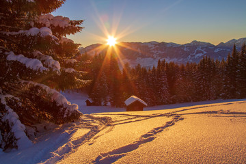 Naklejka premium Winter - Allgäu - Traumtag - Sonnenuntergang - Sport - Tiefschnee - Romantisch