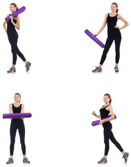 Young woman doing exercises isolated on white 