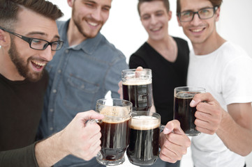 Funny young people with a beer mug full of beer
