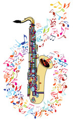 Saxophone and musical notes