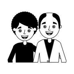 elderly couple embrace characters white background