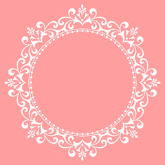 Decorative frame Elegant vector element for design in Eastern style, place for text. Floral pink border. Lace illustration for invitations and greeting cards