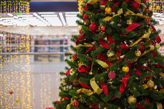 Christmas Tree with Decoration in Shopping Mall.