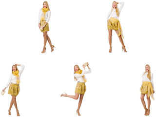 Collage of woman in fashion look isolated on white