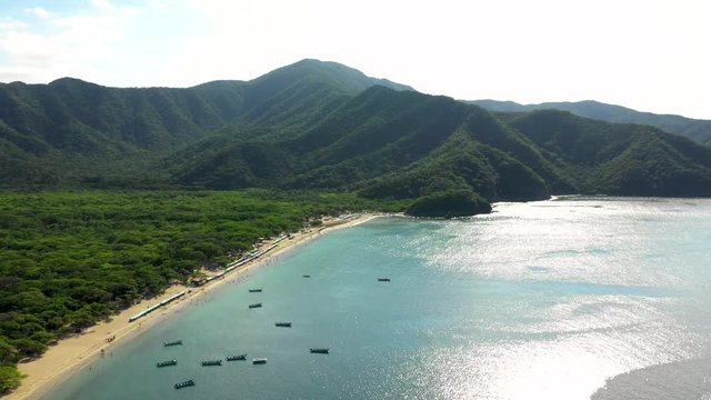 Aerial View of Tayrona National Park's Bahia Concha, A Tropical Beach in Santa Marta, Colombia