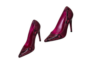 Fashionable female high heels. A pair of purple high-heeled female shoes isolated on a white...