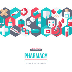 Pharmacy Banner Icons in Hexagons