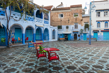Small restaurant on a square in Chefchaouen in Morocco