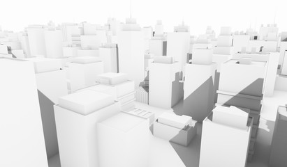 White cityscape background. Many buildings. 3D Rendering Illustration.