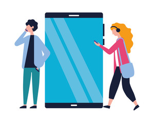man and woman using mobile technology