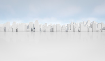 White cityscape with blue sky background. Many buildings. 3D Rendering Illustration.