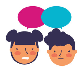 boy and girl sad emotion speech bubble