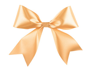 Gold beige ribbon bow isolated on white background