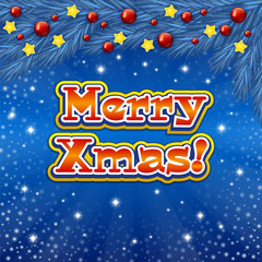 Merry Xmas Text and stars on blue background