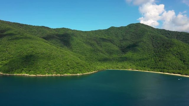 Aerial View of Tayrona National Park's Bahia Concha, A Tropical Beach in Santa Marta, Colombia