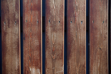 The texture of a wooden fence with vertical brown boards, background
