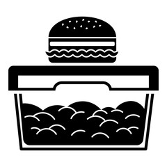 Burger on lunch box icon. Simple illustration of burger on lunch box vector icon for web design isolated on white background