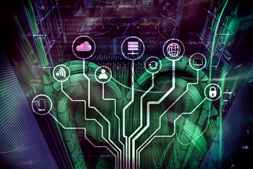 IOT, Internet of things, telecommunication concept. Data center, server room
