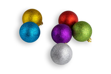Christmas balls isolated on white background. Several christmas balls close-up on a white background.