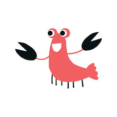 Summer kids poster with a crab cut out of paper. Vector illustration