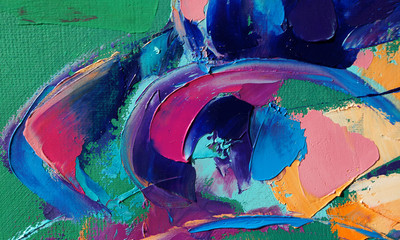Fragment. Multicolored texture painting. Abstract art background. oil on canvas. Rough brushstrokes of paint. Closeup of a painting by oil and palette knife. Highly-textured, high quality details.