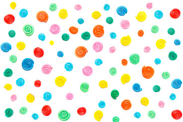 Multicolored plasticine pattern. Plasticine circles on white backgroun. Isolated on white