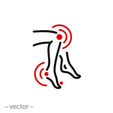 Pain In The Legs Icon, Line Vector Illustration On White Background