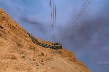 View through the top of mountain Masada in Israel at the cable station