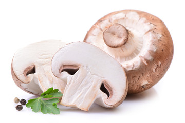 Champignon mushrooms on a white background