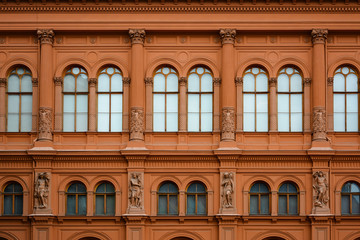 Obraz premium Facade of the Art Museum Riga Bourse on the Dome Square, historic building in the style of Venetian renaissance palazzo.