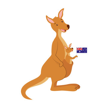 kangarro and baby with australian flag