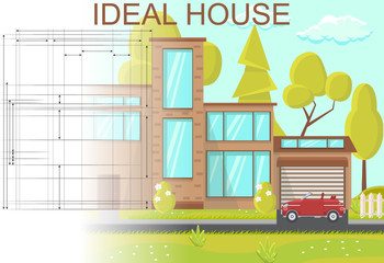 Ideal House Concept. Vector Flat Illustration.