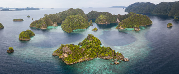 Aerial of Remote Islands and Coral Reefs in Raja Ampat