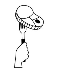 hand holding fork with meat
